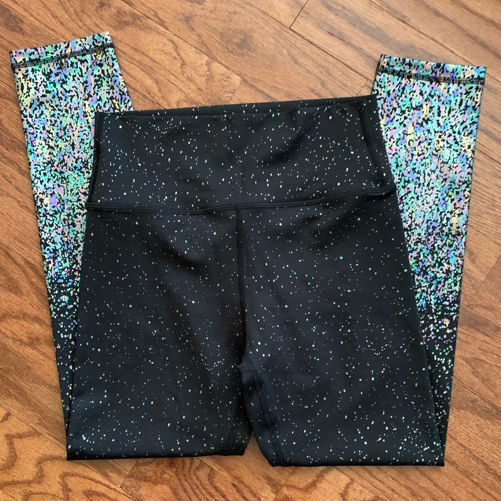 ZYIA ACTIVE Leggings Black Ombre Mirage Brilliant Reflective Womens Size 8/10